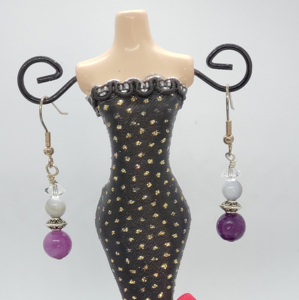 Purple and White Acrylic Earrings